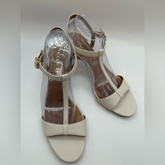 Coach Melodie Open Toe Sling Back Strappy Kitten Heels Shoes Ivory Sz 11 Gold - Picture 8 of 15